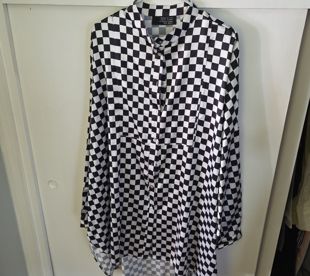 Dressed in LALA Black and White Checkered Button-Down Shirt